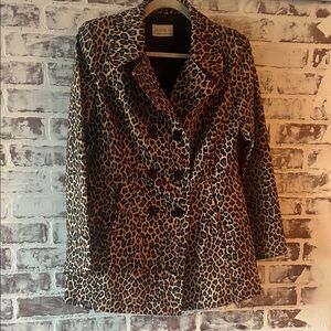 XOXO Leopard Print double breasted short Trench Coat size M
